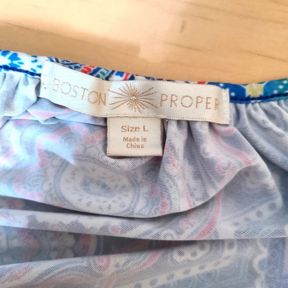 Boston Proper Size Large White Colorful Bell Sleeve Blouse Bohemian Patchwork - Picture 5 of 9